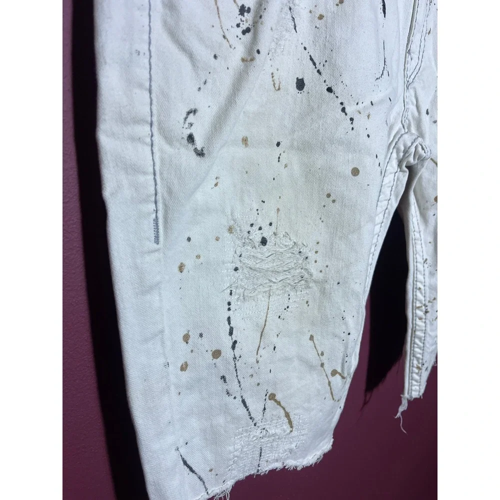 True Religion White Paint Splatter Distressed Skinny Denim Shorts Mens